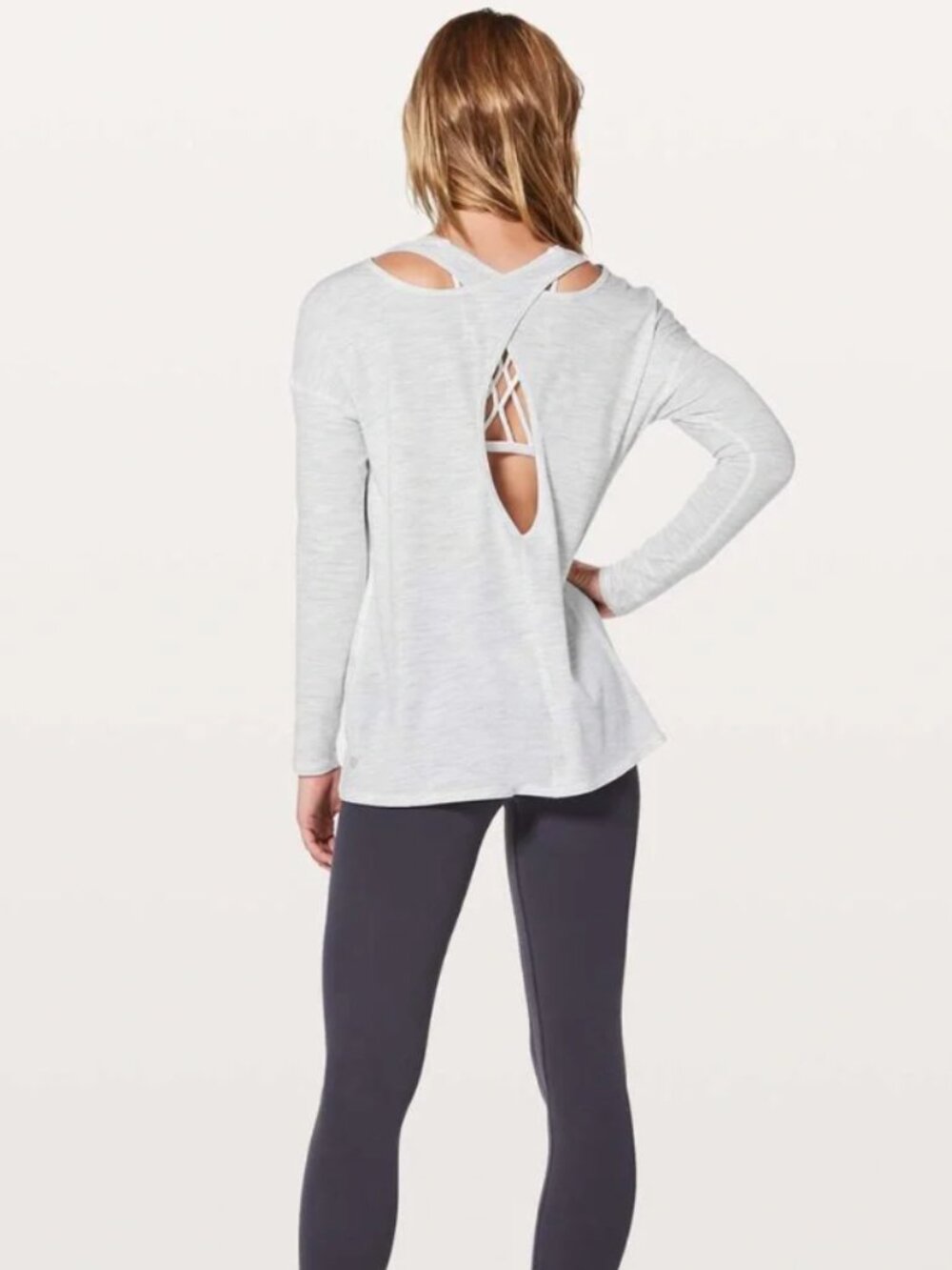 LULULEMON Back Into It Top Gray White 10 Long Sleeve